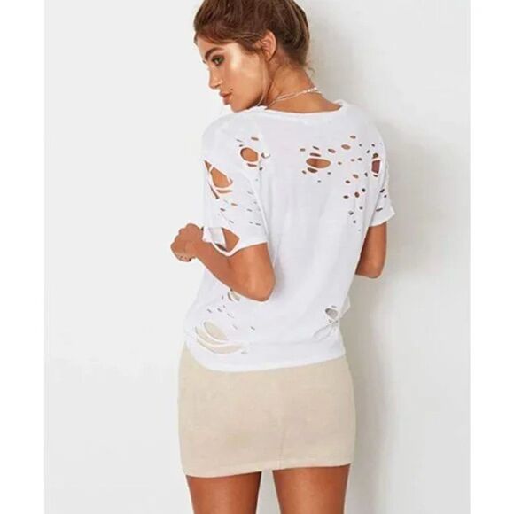 White Faux Suede High Waist Lace Up Corset Bodycon Stretch Short Mini Skirt - Picture 2 of 7